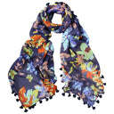 New York Flower Hand Printed Pure Cotton Pom Pom Wrap
