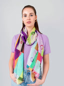 Geometry Abstract Print Cotton Linen Modal Blend Scarf