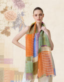 Studio Colour Blocked/Stripes Print Linen Silk Scarf