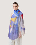 Swan Line Art Print Linen Silk Scarf