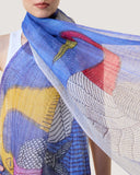 Swan Line Art Print Linen Silk Scarf